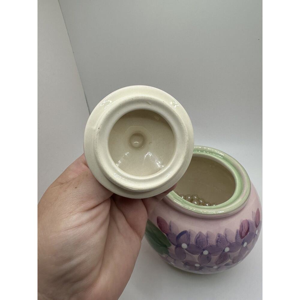Nantucket Home Pink Hydrangea Pattern Glass Sugar Bowl With Lid Storage Jar - Picture 3 of 9